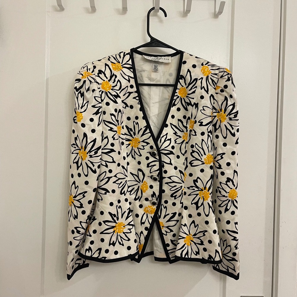 Vintage Lillie Ruben Silk Blazer Frills Business Chic Luxury Office Cocktail